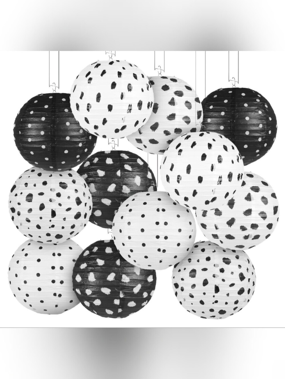 Black and White Polka Dot Paper Lanterns - Party Decoration